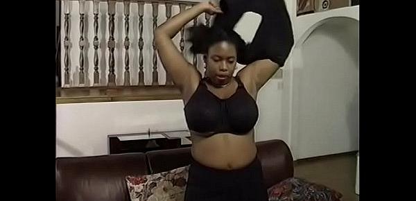  Massive-titted black lady Vanessa gives head and gets hard dick from behind